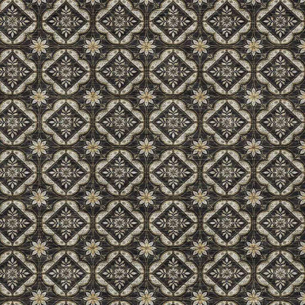 5' X 8' Black And Coffee Geometric Washable Indoor Outdoor Area Rug Homeroots Outdoor