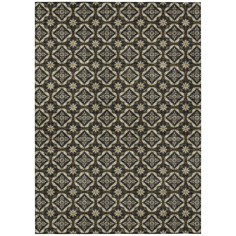 5' X 8' Black And Coffee Geometric Washable Indoor Outdoor Area Rug Homeroots Outdoor