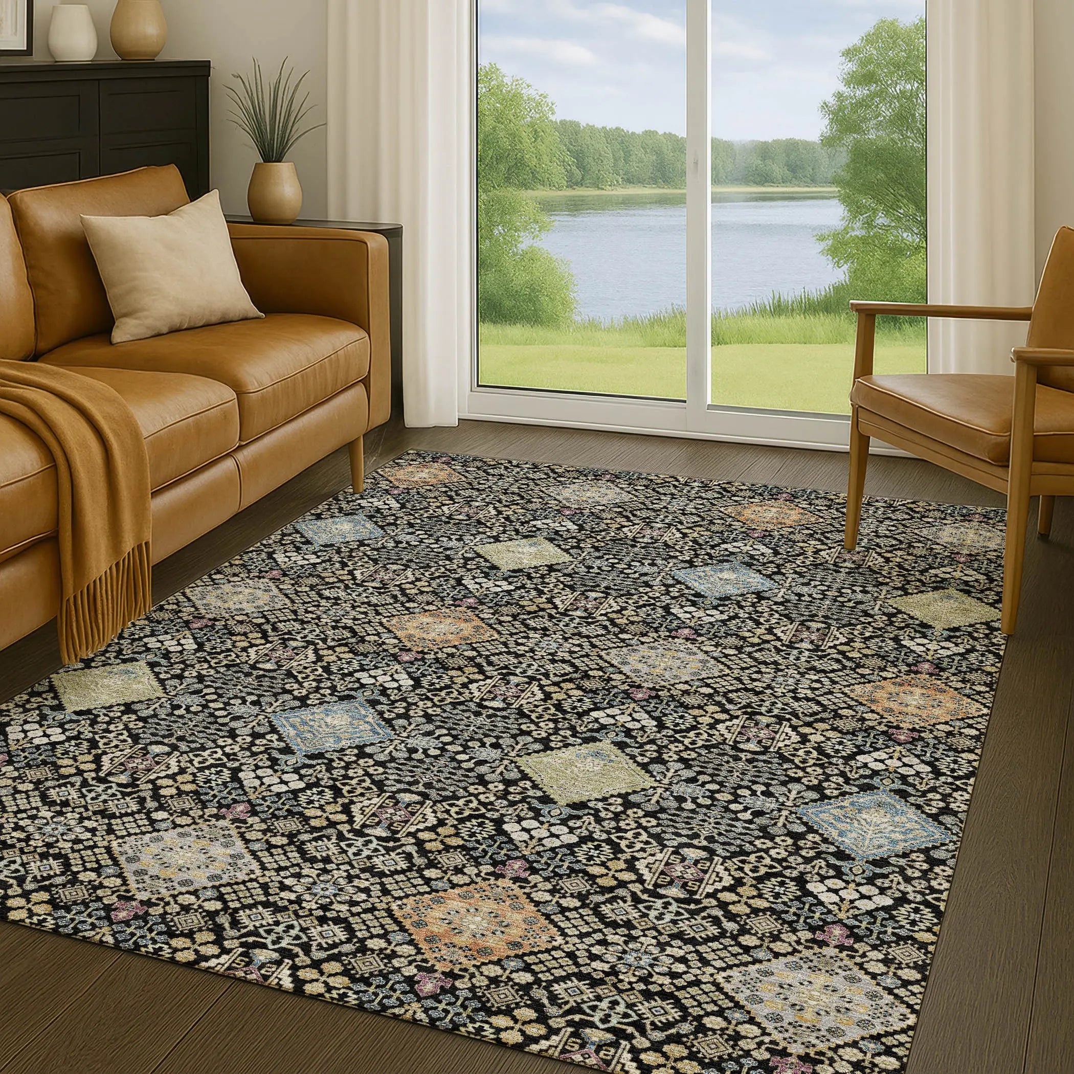 5' X 8' Black And Copper Oriental Washable Indoor Outdoor Area Rug Homeroots Outdoor