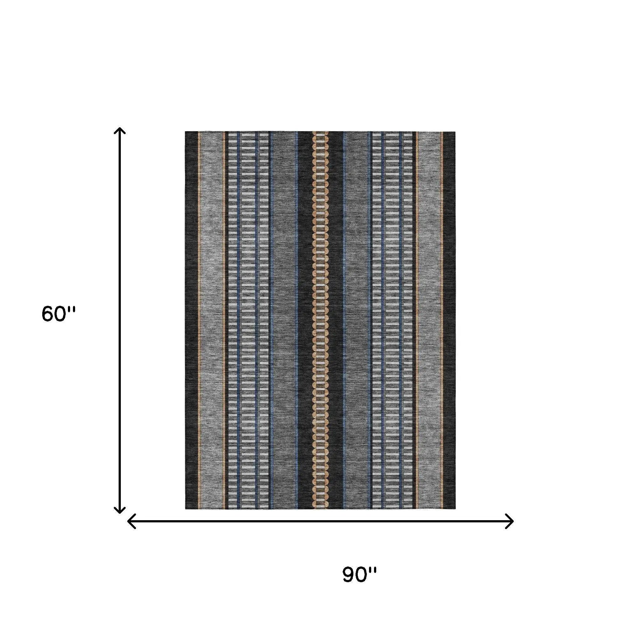 5' X 8' Black And Copper Striped Washable Indoor Outdoor Area Rug Homeroots Outdoor
