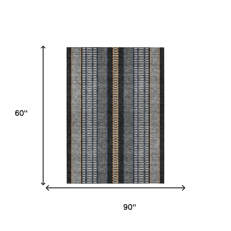 5' X 8' Black And Copper Striped Washable Indoor Outdoor Area Rug Homeroots Outdoor
