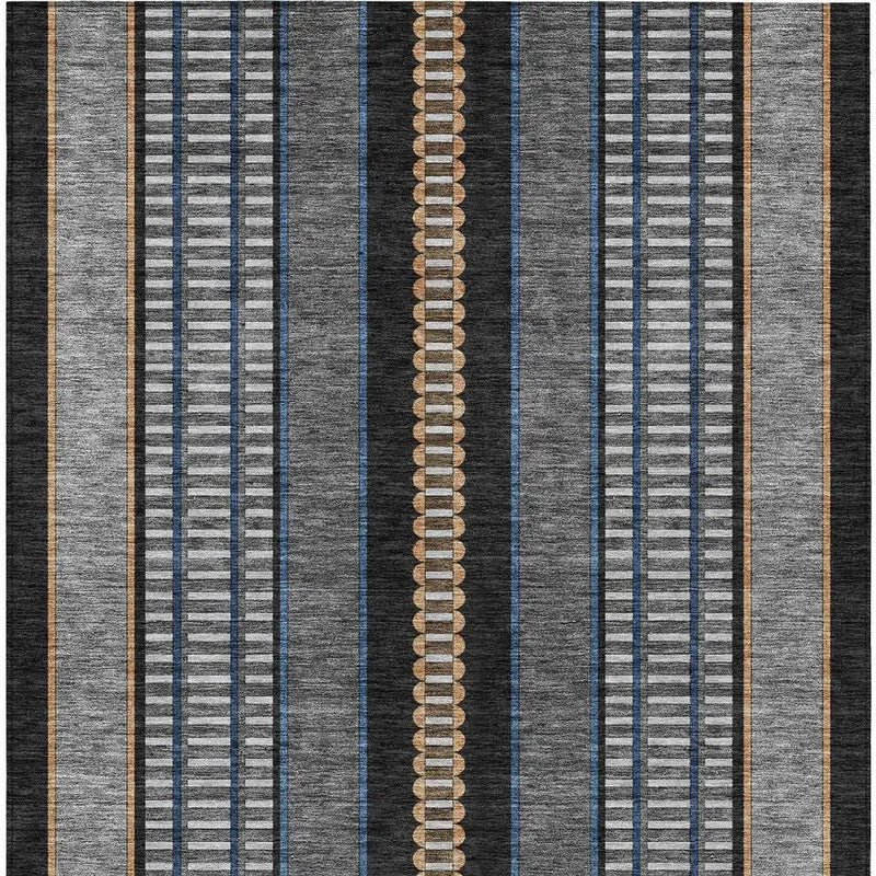 5' X 8' Black And Copper Striped Washable Indoor Outdoor Area Rug Homeroots Outdoor