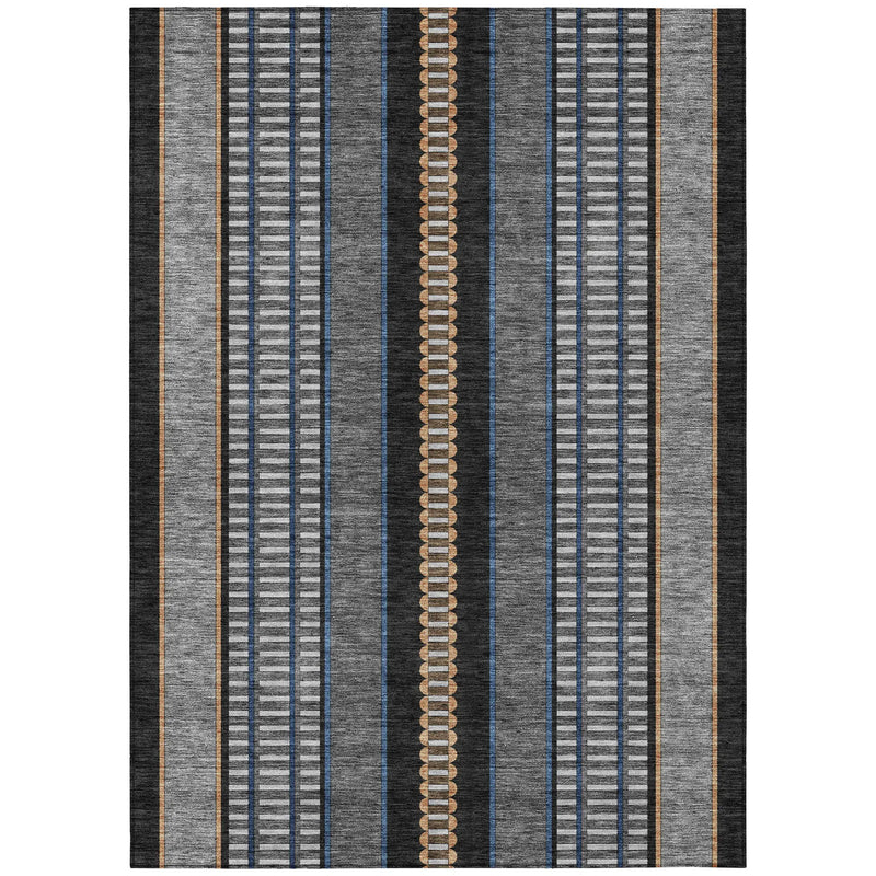 5' X 8' Black And Copper Striped Washable Indoor Outdoor Area Rug Homeroots Outdoor