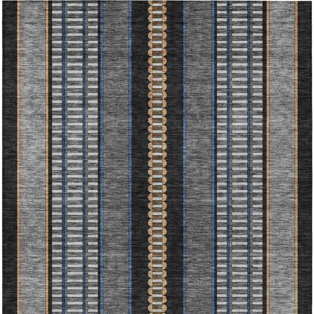 5' X 8' Black And Copper Striped Washable Indoor Outdoor Area Rug Homeroots Outdoor