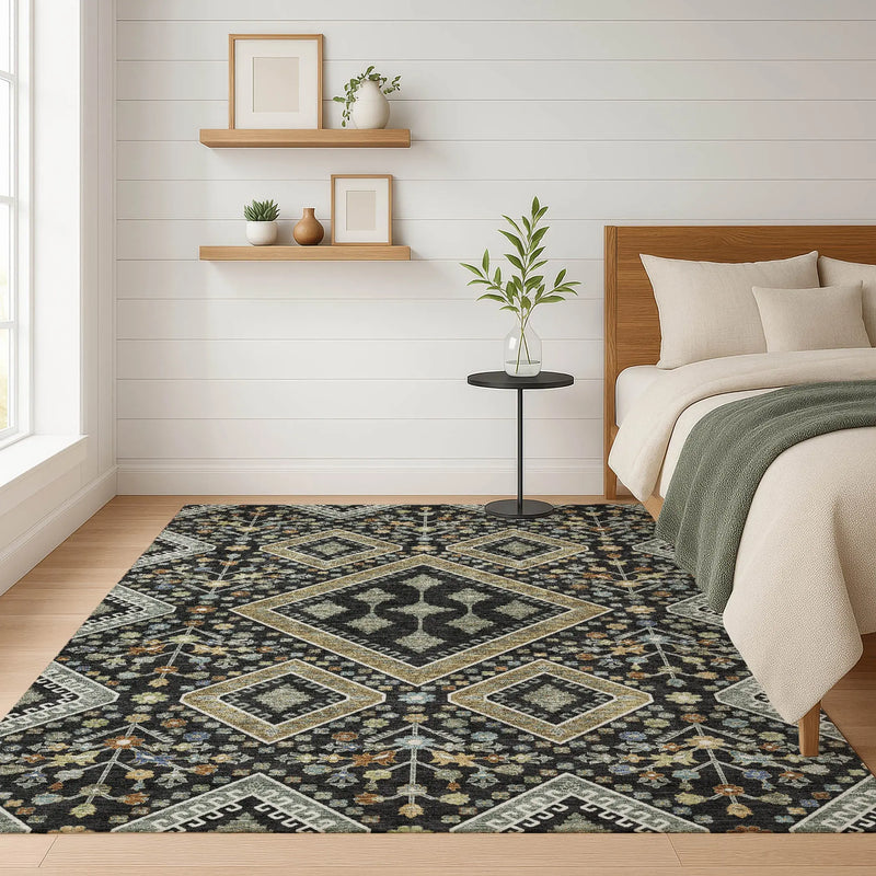 5' X 8' Black And Fern Green Medallion Washable Indoor Outdoor Area Rug Homeroots Outdoor