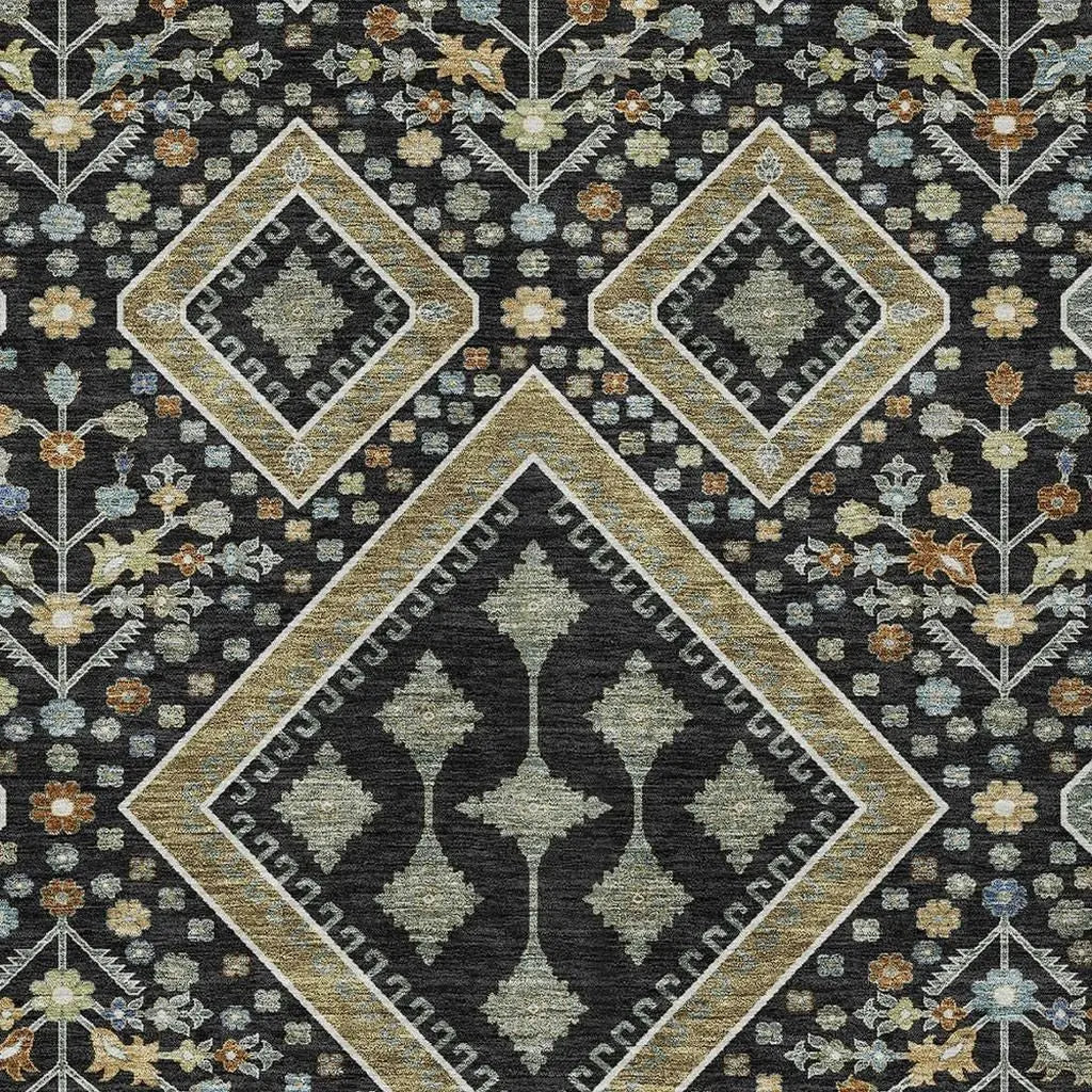 5' X 8' Black And Fern Green Medallion Washable Indoor Outdoor Area Rug Homeroots Outdoor