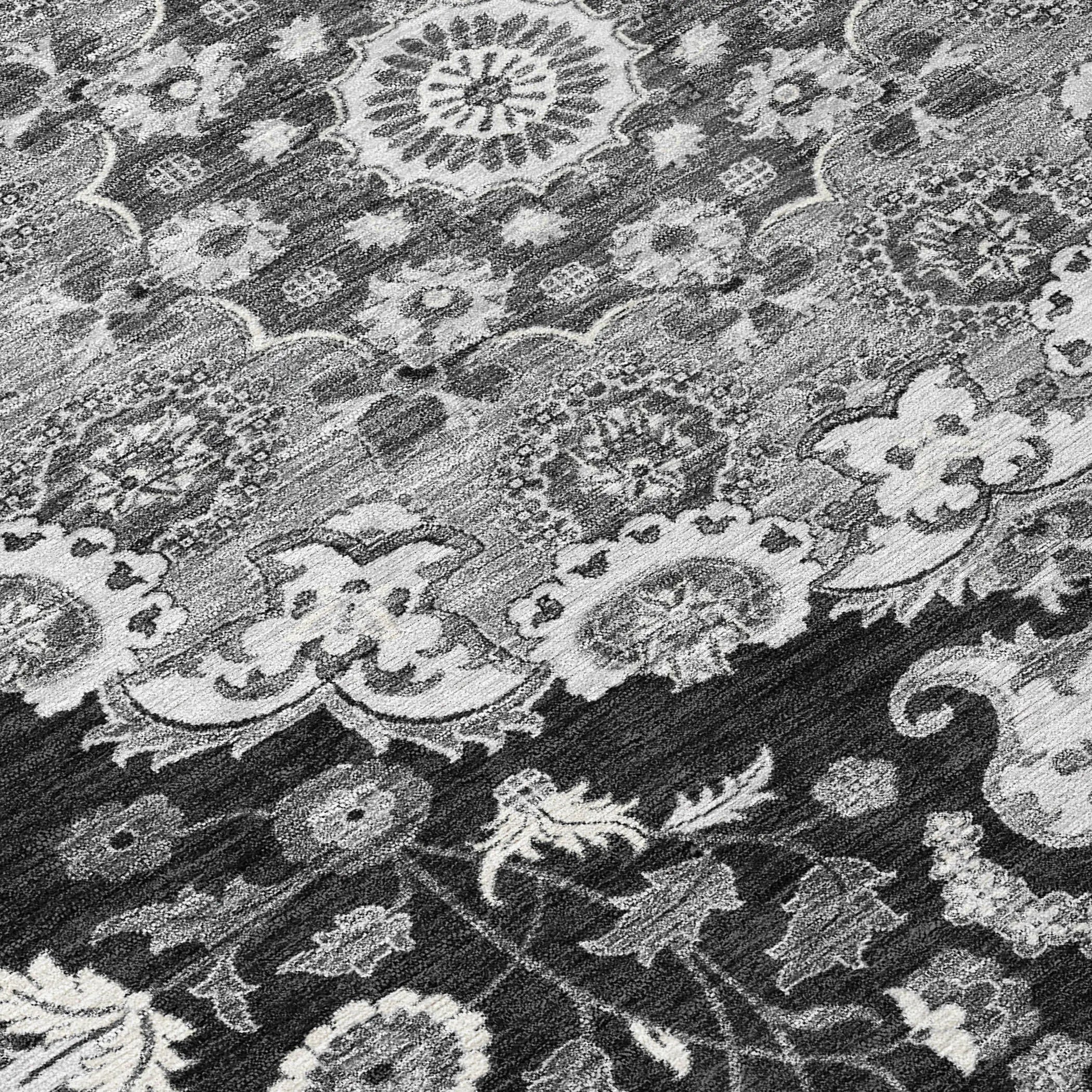 5' X 8' Black And Granite Gray Damask Washable Indoor Outdoor Area Rug Homeroots Outdoor