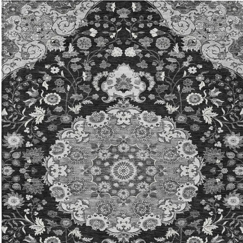 5' X 8' Black And Granite Gray Damask Washable Indoor Outdoor Area Rug Homeroots Outdoor