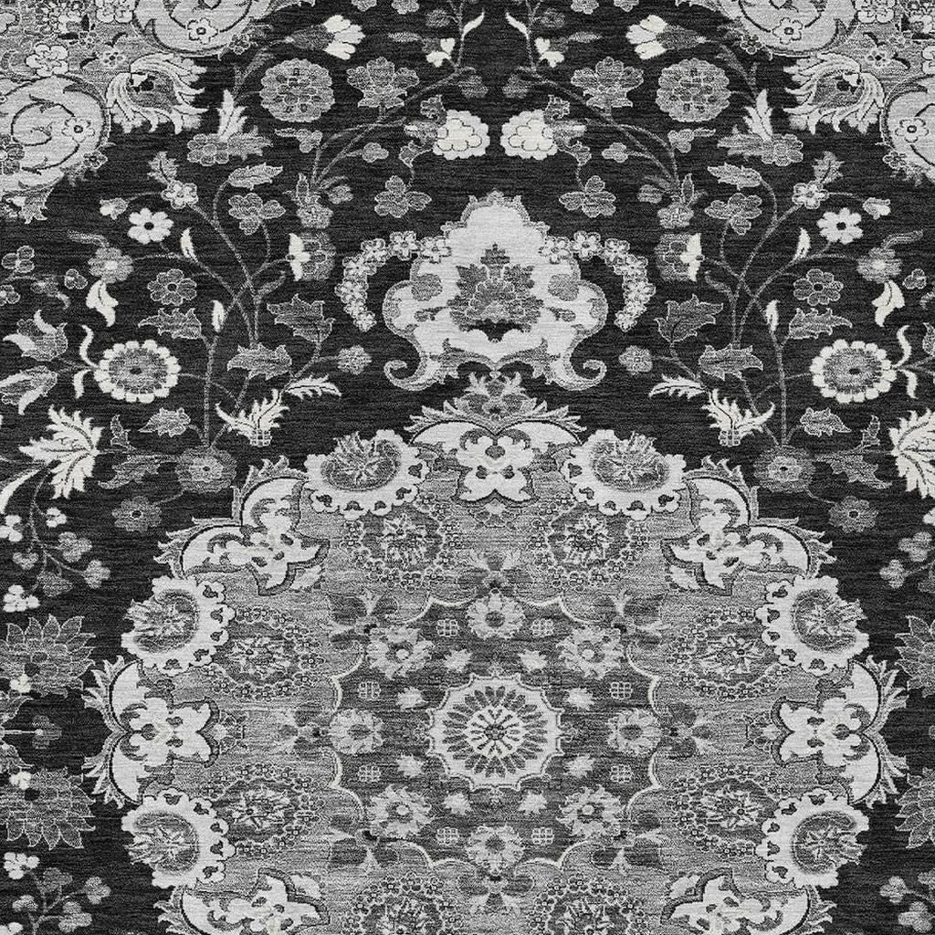 5' X 8' Black And Granite Gray Damask Washable Indoor Outdoor Area Rug Homeroots Outdoor