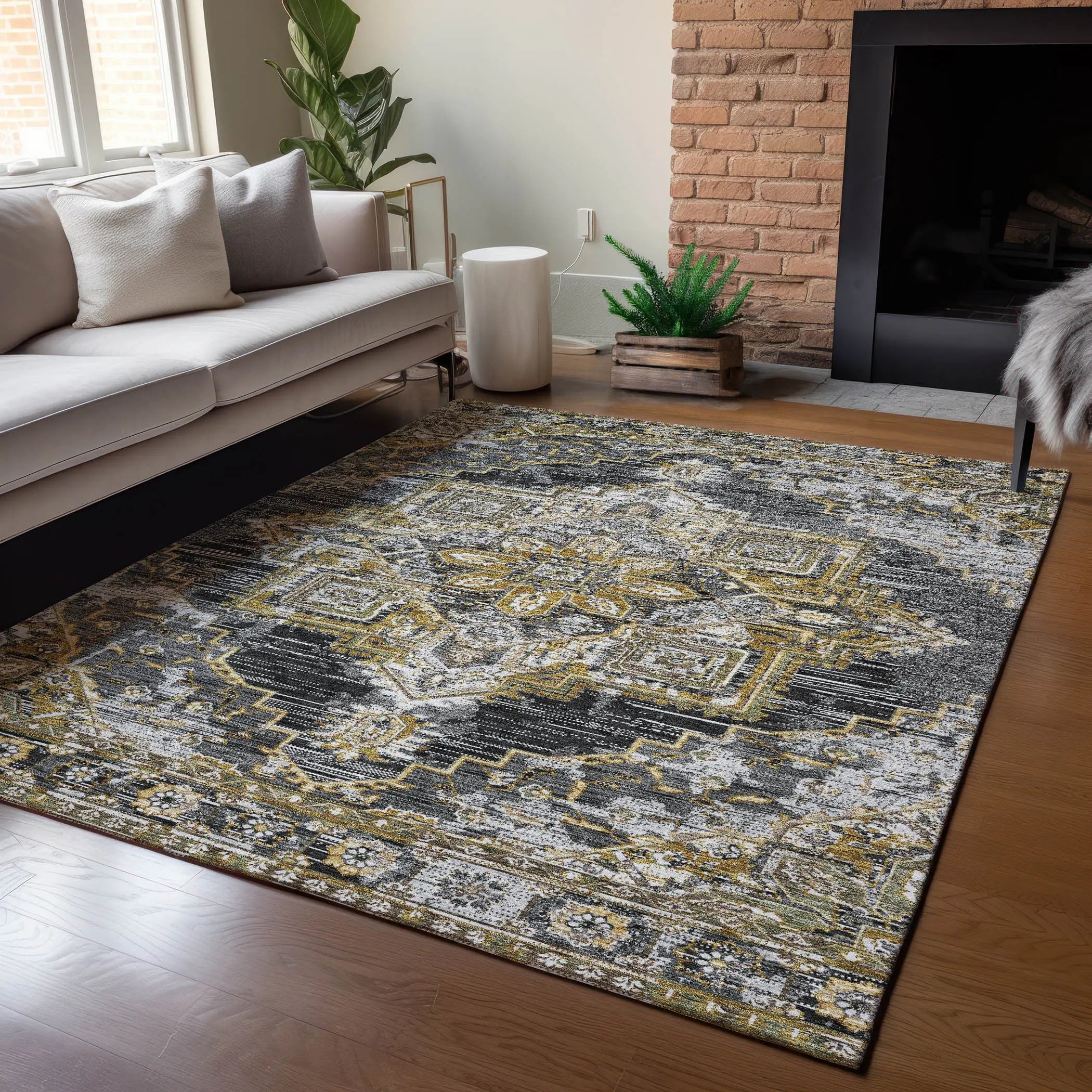 5' X 8' Black And Granite Gray Oriental Washable Indoor Outdoor Area Rug Homeroots Outdoor