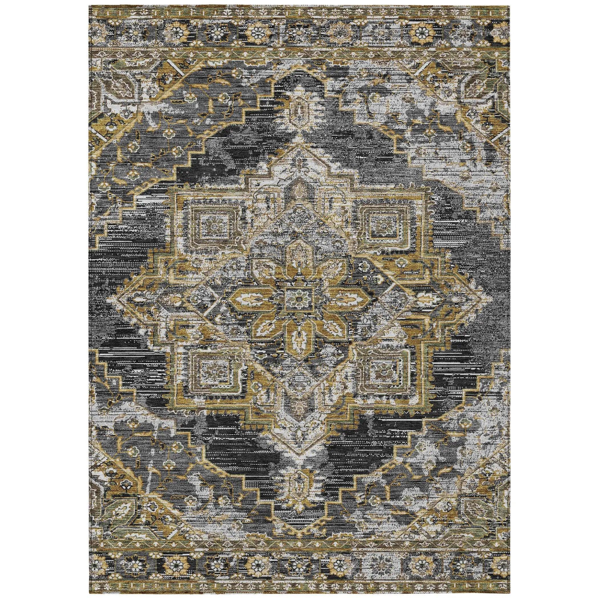 5' X 8' Black And Granite Gray Oriental Washable Indoor Outdoor Area Rug Homeroots Outdoor