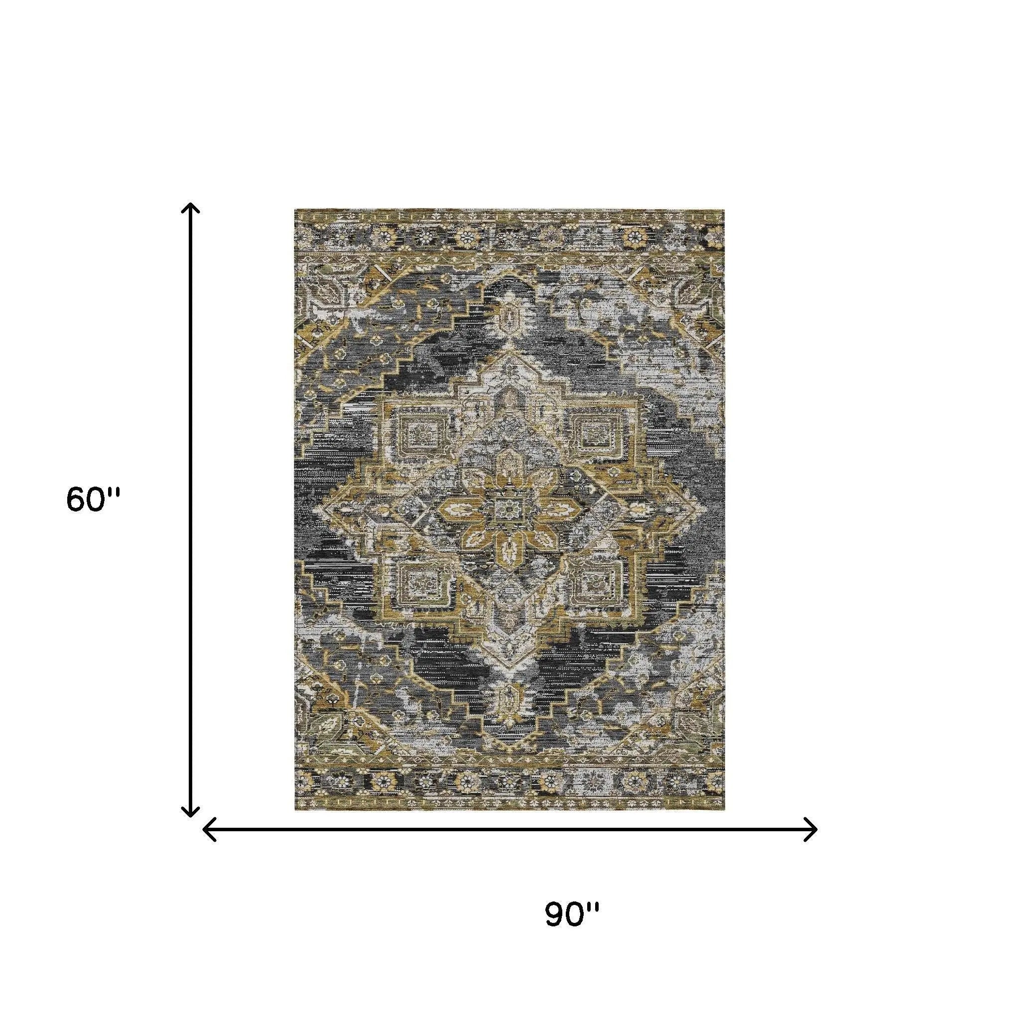 5' X 8' Black And Granite Gray Oriental Washable Indoor Outdoor Area Rug Homeroots Outdoor