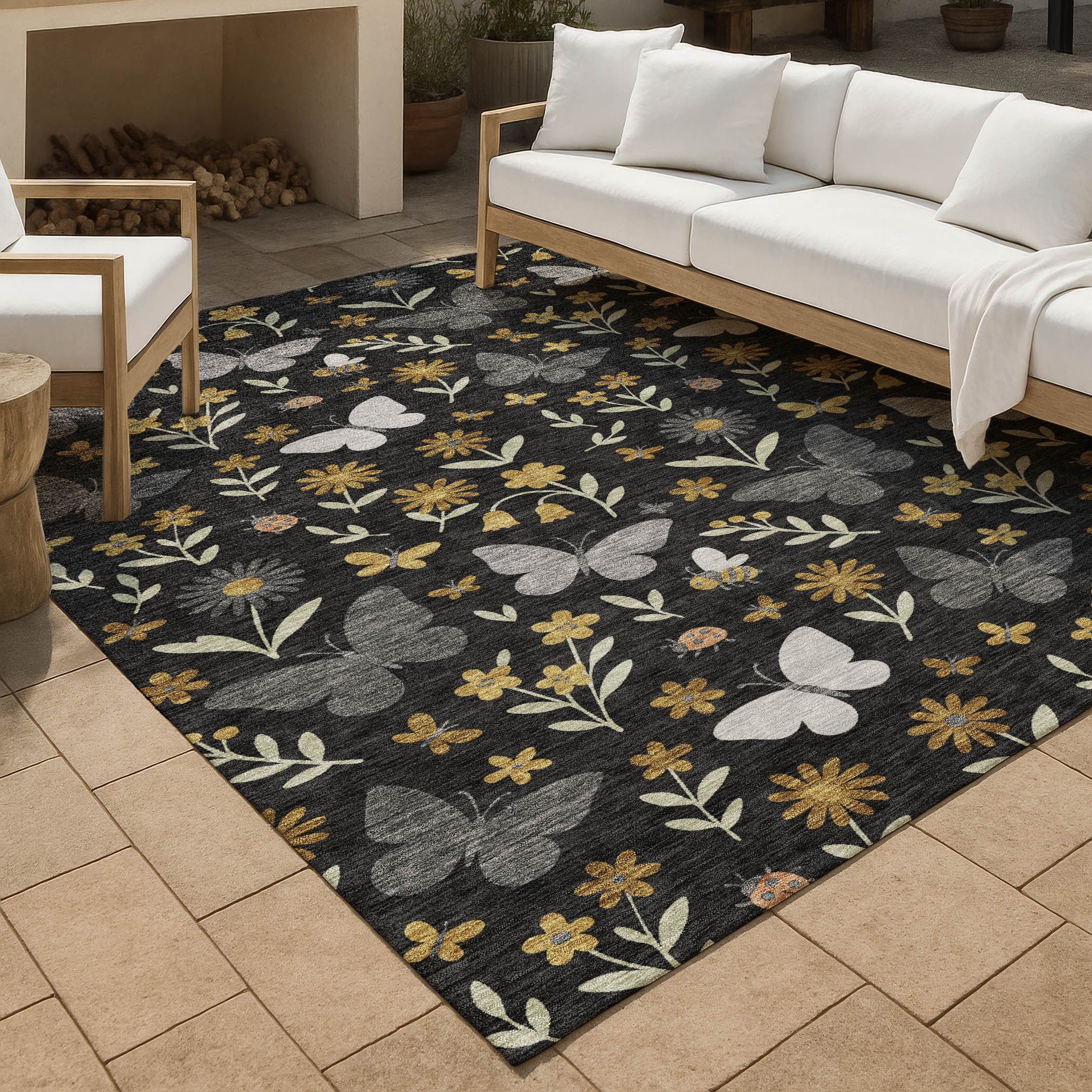 5' X 8' Black And Graphite Abstract Washable Indoor Outdoor Area Rug Homeroots Outdoor