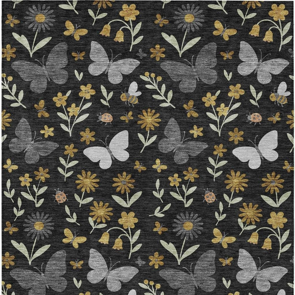 5' X 8' Black And Graphite Abstract Washable Indoor Outdoor Area Rug Homeroots Outdoor