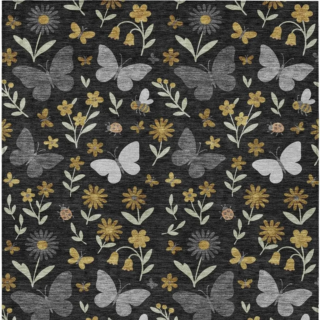 5' X 8' Black And Graphite Abstract Washable Indoor Outdoor Area Rug Homeroots Outdoor