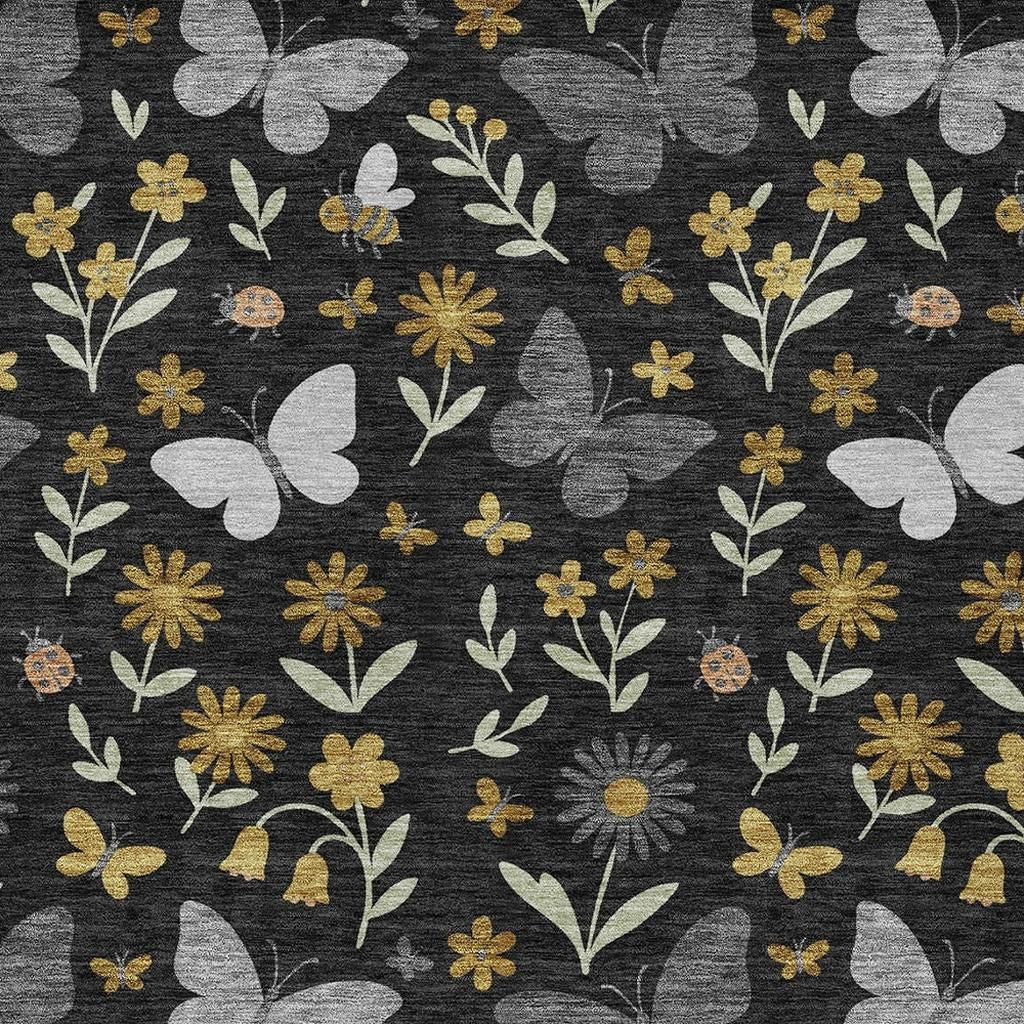 5' X 8' Black And Graphite Abstract Washable Indoor Outdoor Area Rug Homeroots Outdoor