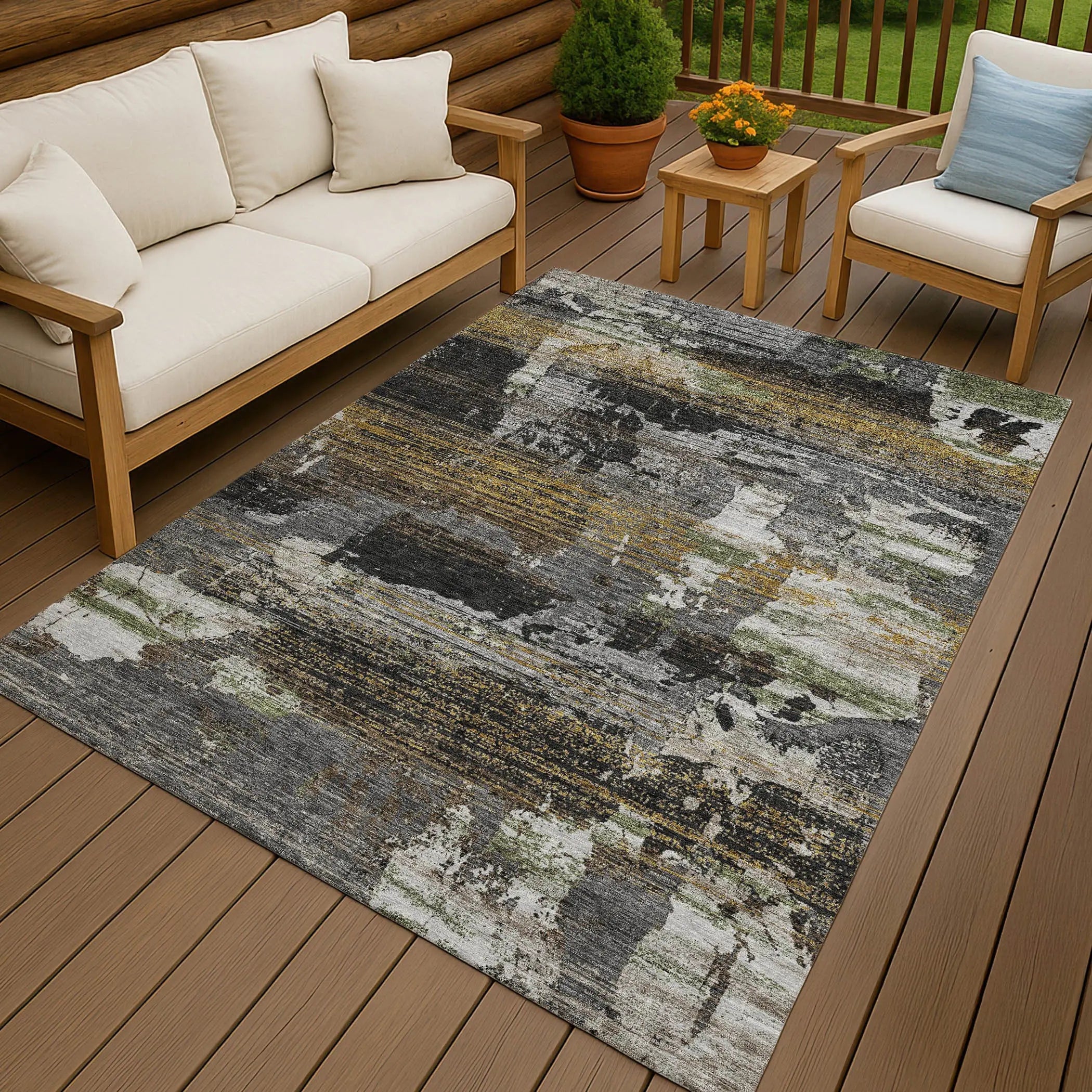5' X 8' Black And Graphite Abstract Washable Indoor Outdoor Area Rug Homeroots Outdoor