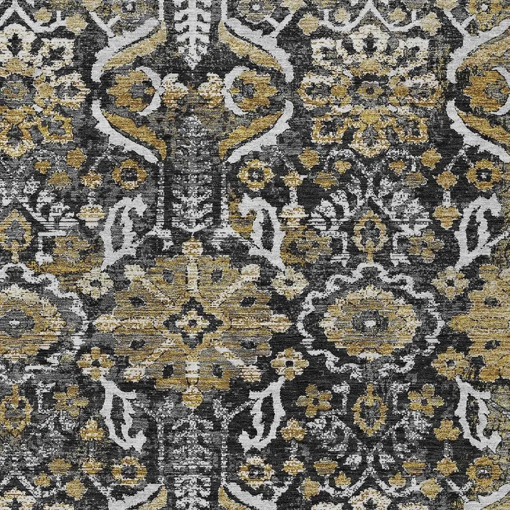 5' X 8' Black And Graphite Damask Washable Indoor Outdoor Area Rug Homeroots Outdoor