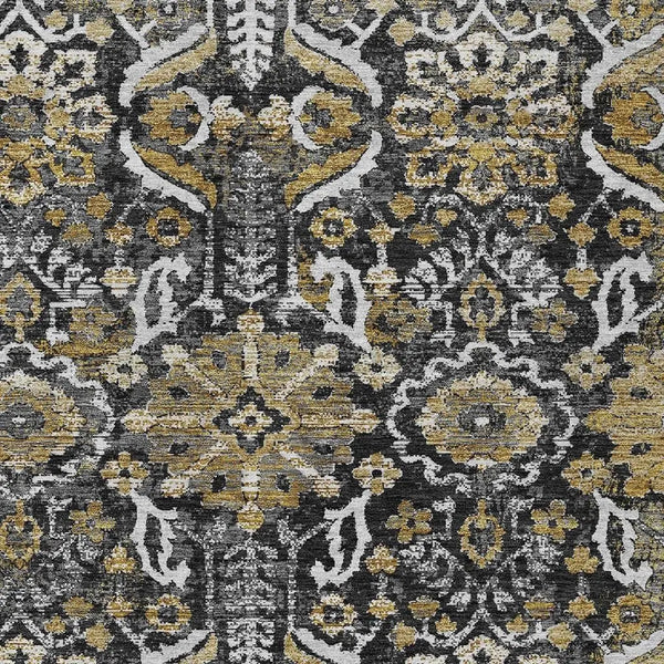 5' X 8' Black And Graphite Damask Washable Indoor Outdoor Area Rug Homeroots Outdoor