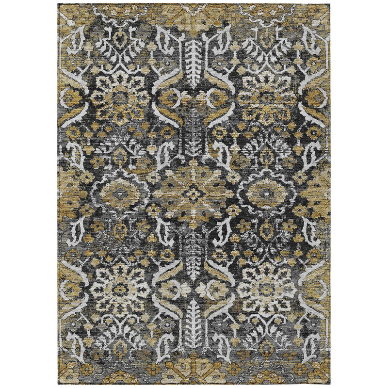 5' X 8' Black And Graphite Damask Washable Indoor Outdoor Area Rug Homeroots Outdoor