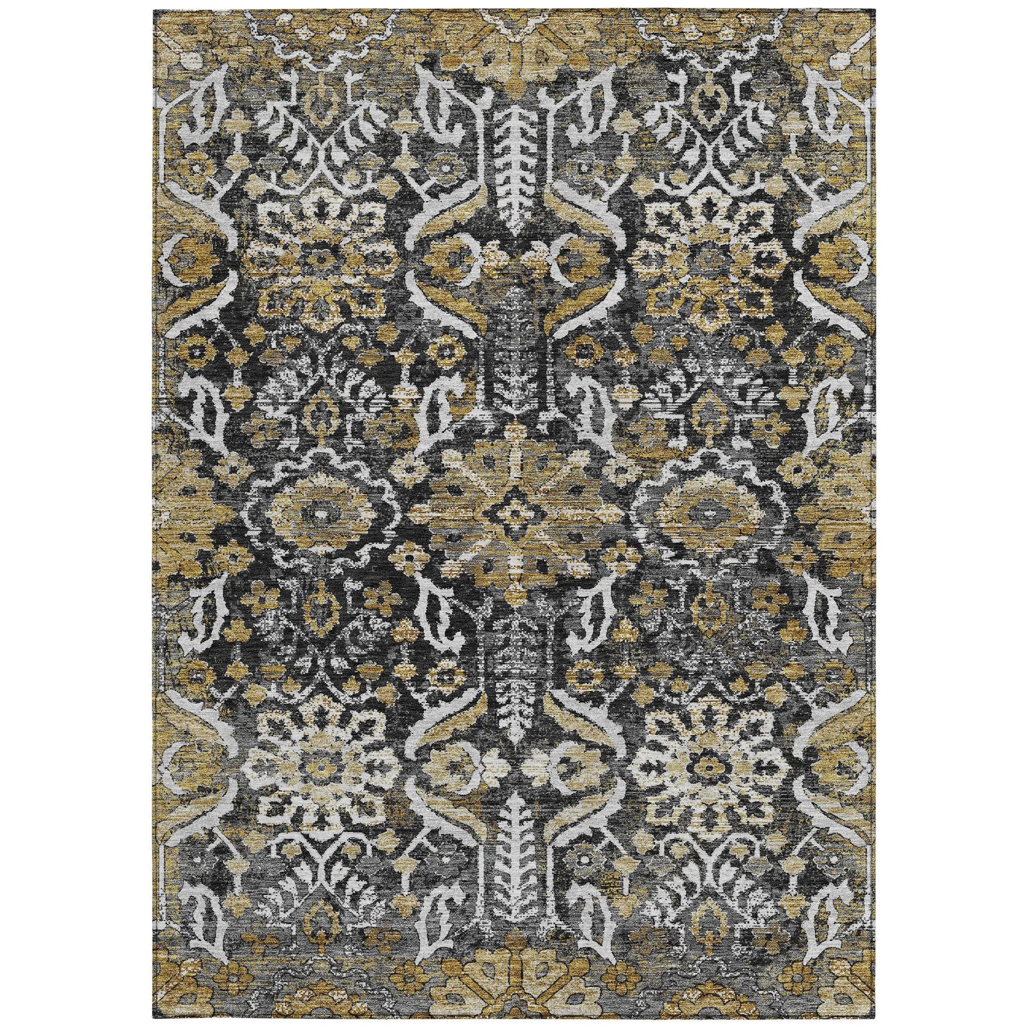 5' X 8' Black And Graphite Damask Washable Indoor Outdoor Area Rug Homeroots Outdoor