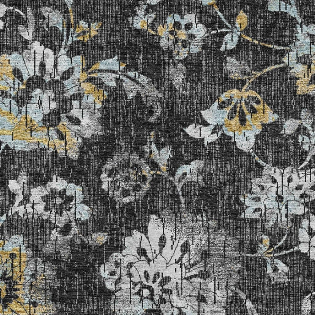 5' X 8' Black And Graphite Floral Washable Indoor Outdoor Area Rug Homeroots Outdoor
