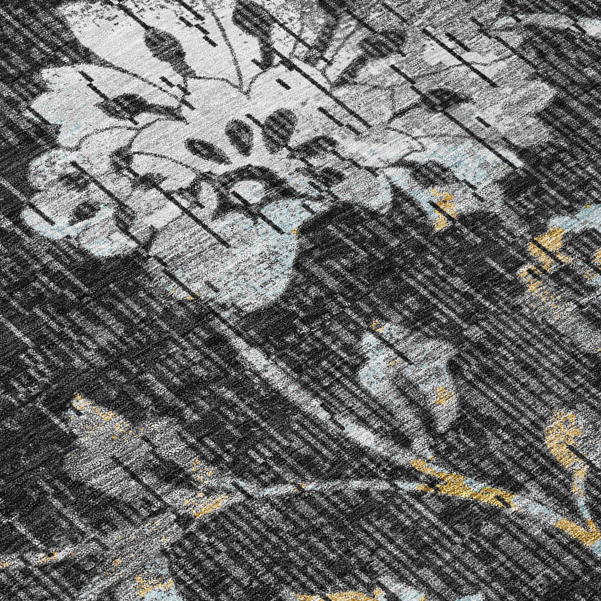 5' X 8' Black And Graphite Floral Washable Indoor Outdoor Area Rug Homeroots Outdoor