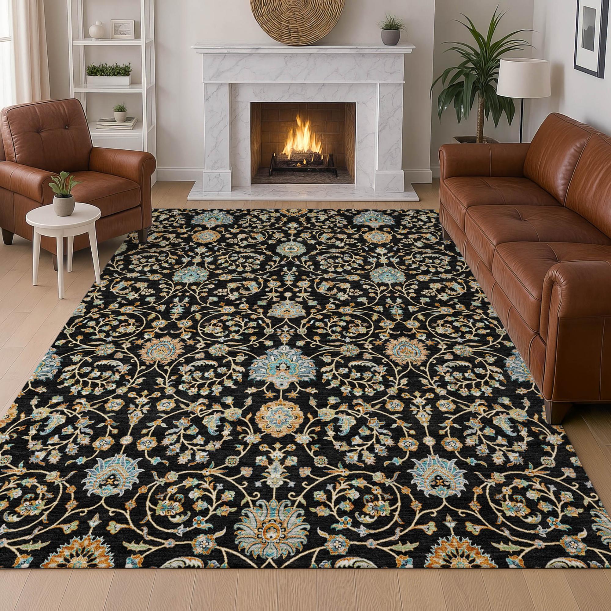 5' X 8' Black And Graphite Floral Washable Indoor Outdoor Area Rug Homeroots Outdoor