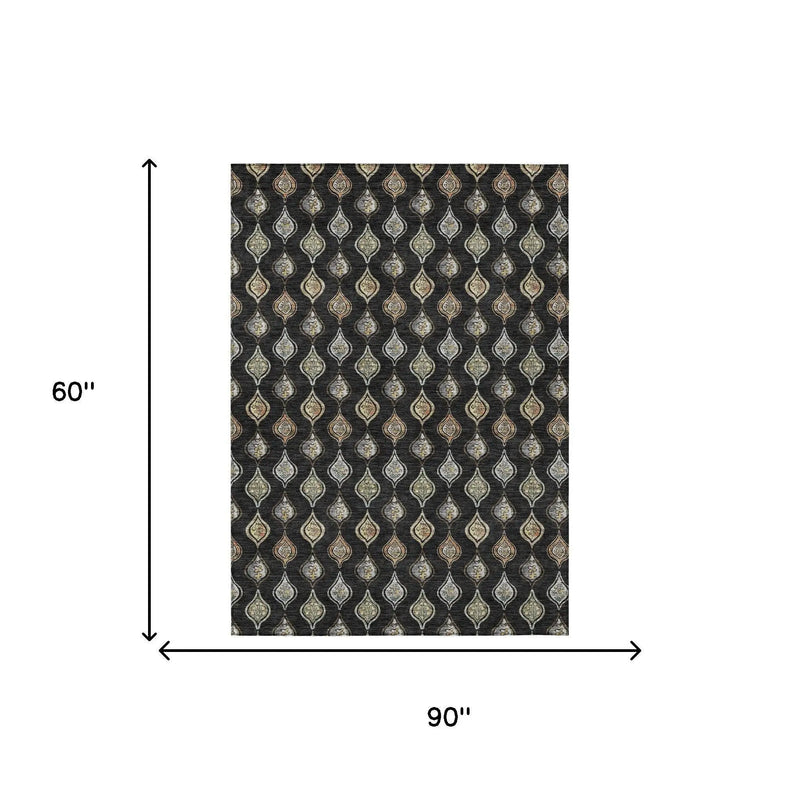 5' X 8' Black And Graphite Floral Washable Indoor Outdoor Area Rug Homeroots Outdoor