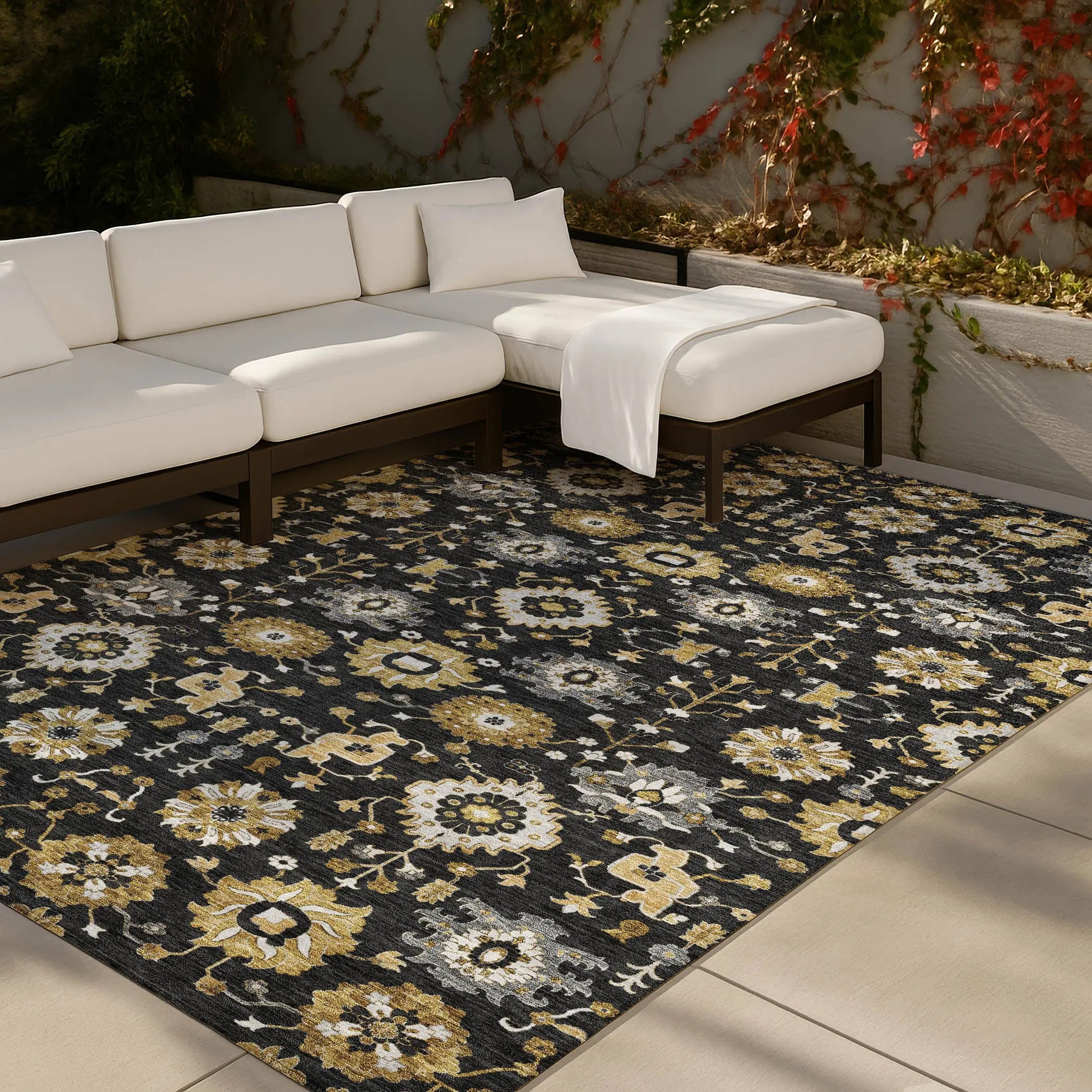 5' X 8' Black And Graphite Geometric Washable Indoor Outdoor Area Rug Homeroots Outdoor