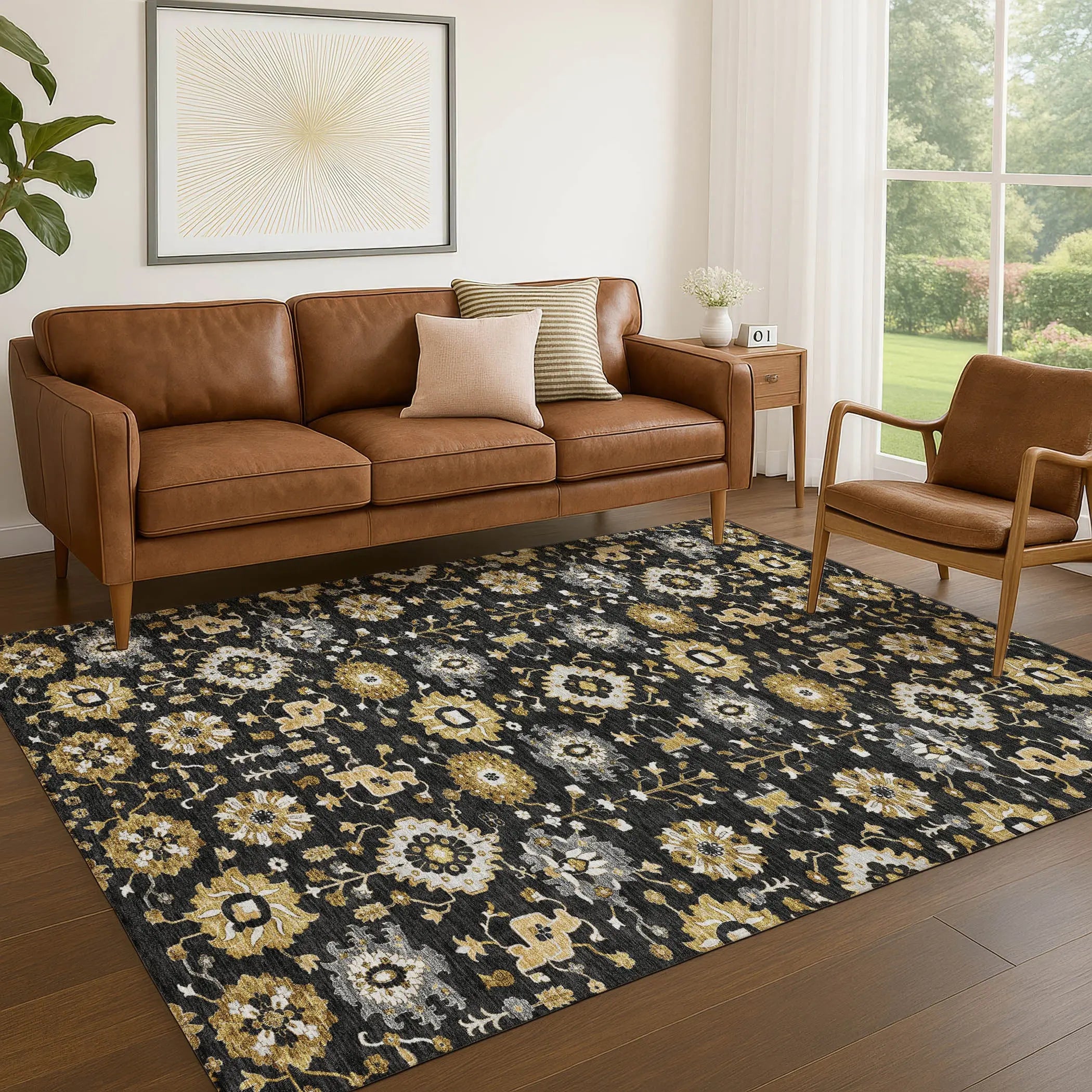 5' X 8' Black And Graphite Geometric Washable Indoor Outdoor Area Rug Homeroots Outdoor