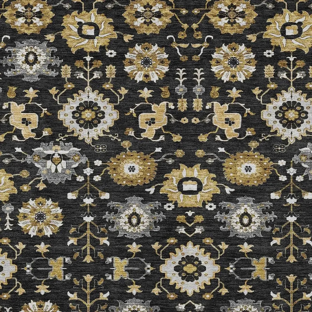 5' X 8' Black And Graphite Geometric Washable Indoor Outdoor Area Rug Homeroots Outdoor