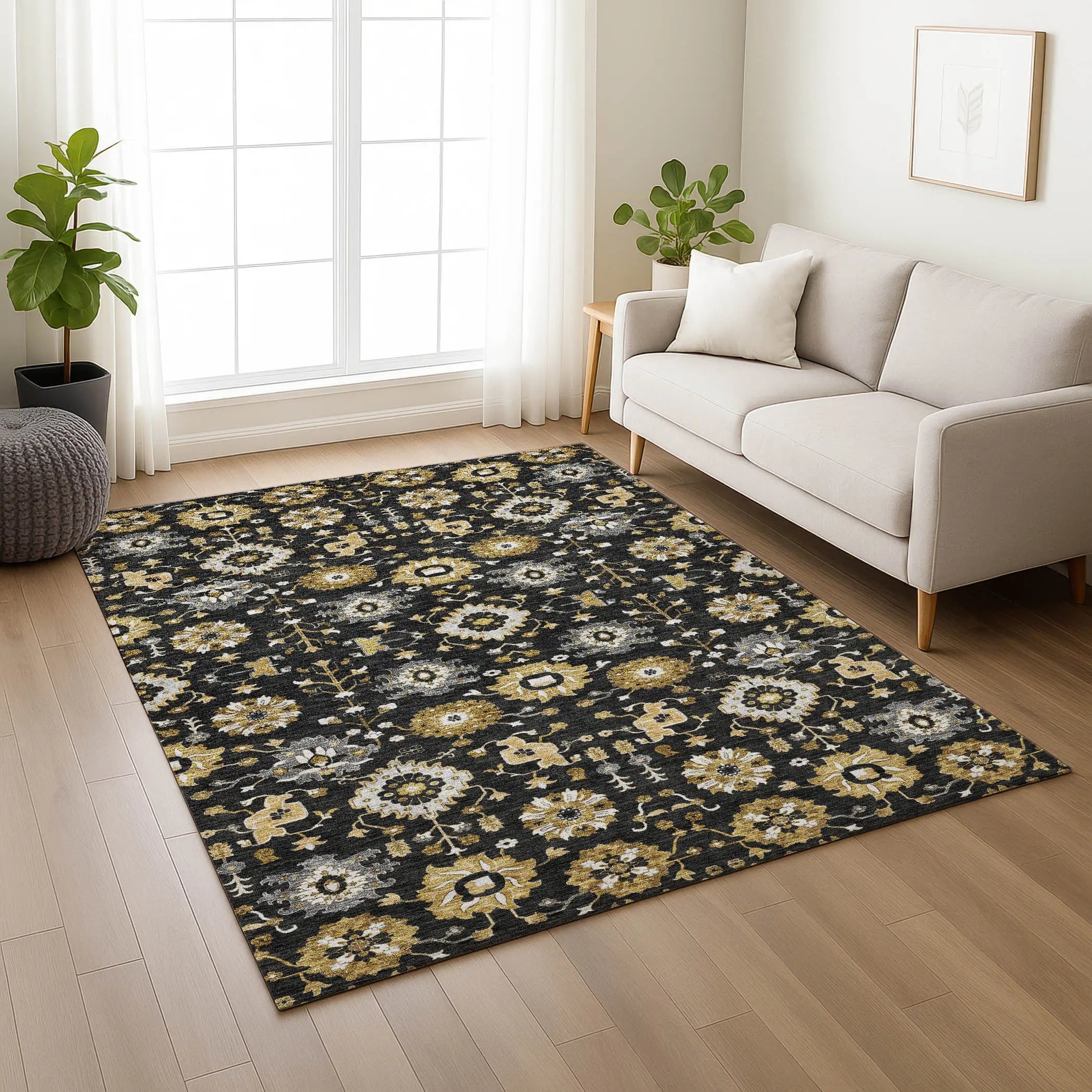 5' X 8' Black And Graphite Geometric Washable Indoor Outdoor Area Rug Homeroots Outdoor