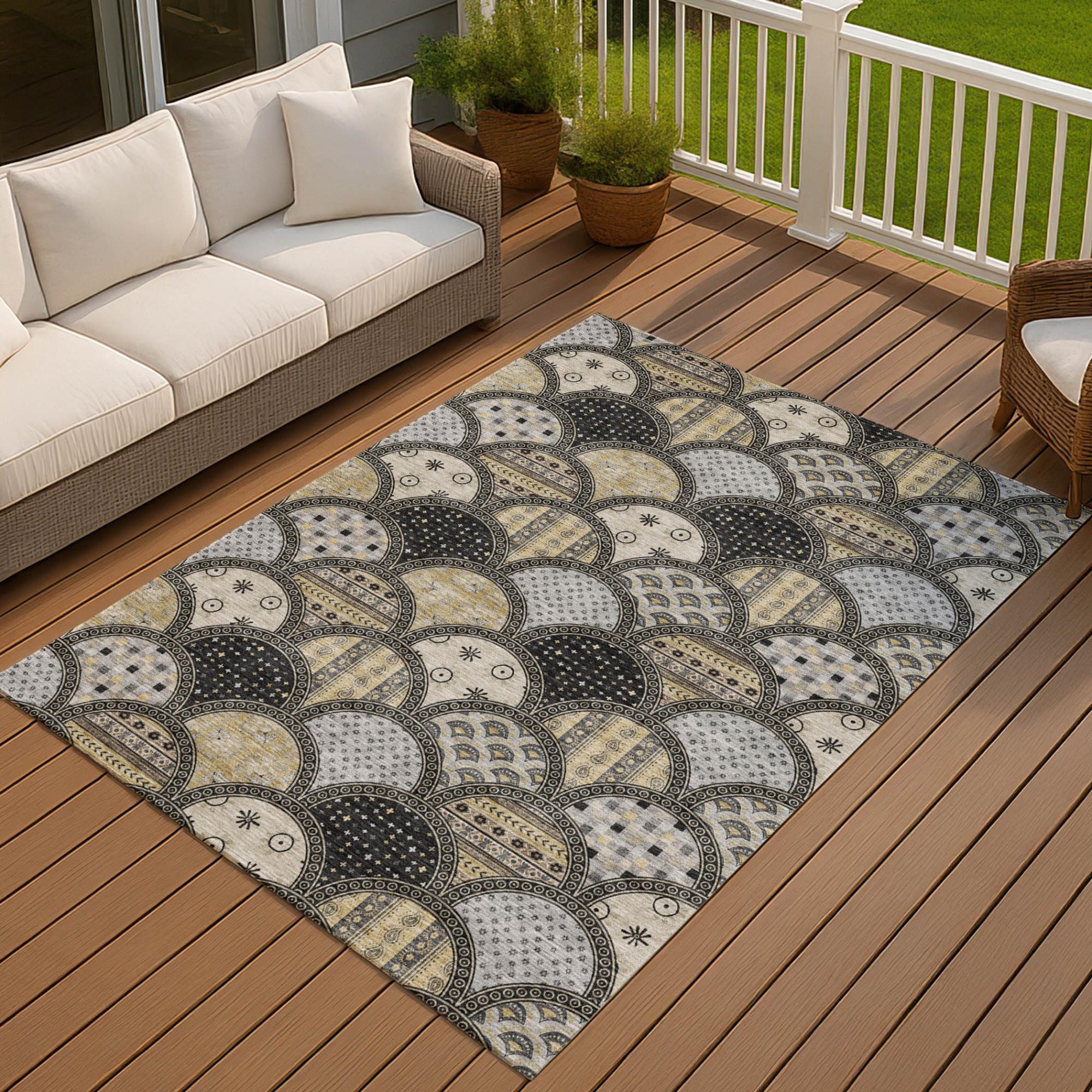 5' X 8' Black And Graphite Geometric Washable Indoor Outdoor Area Rug Homeroots Outdoor