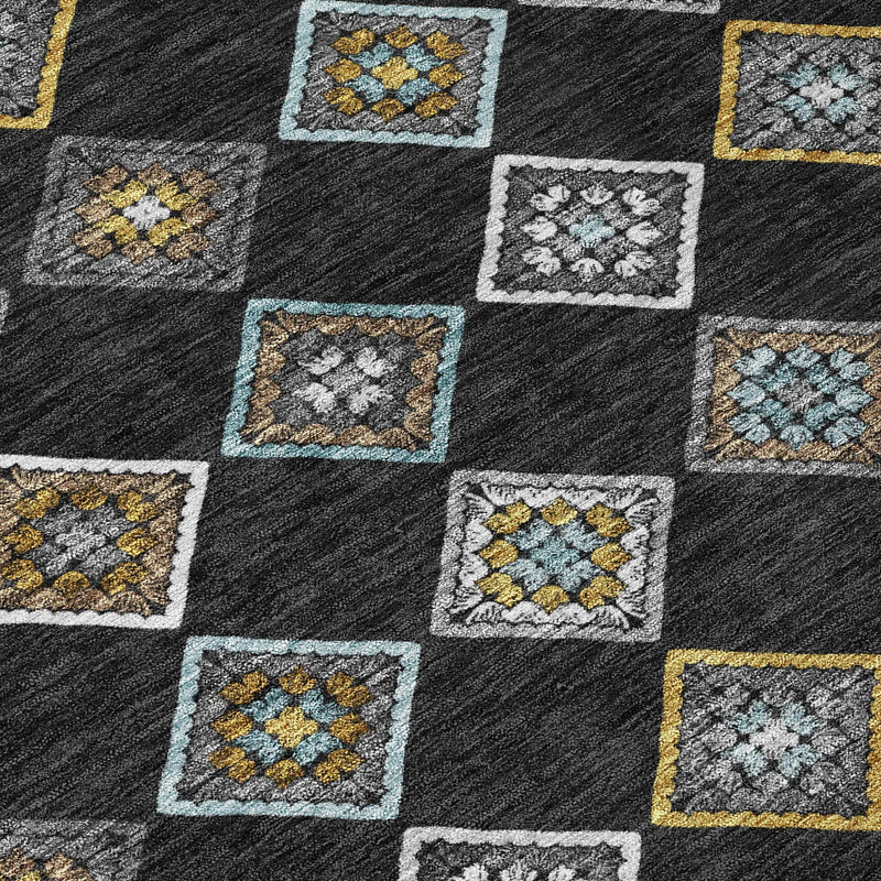 5' X 8' Black And Graphite Geometric Washable Indoor Outdoor Area Rug Homeroots Outdoor