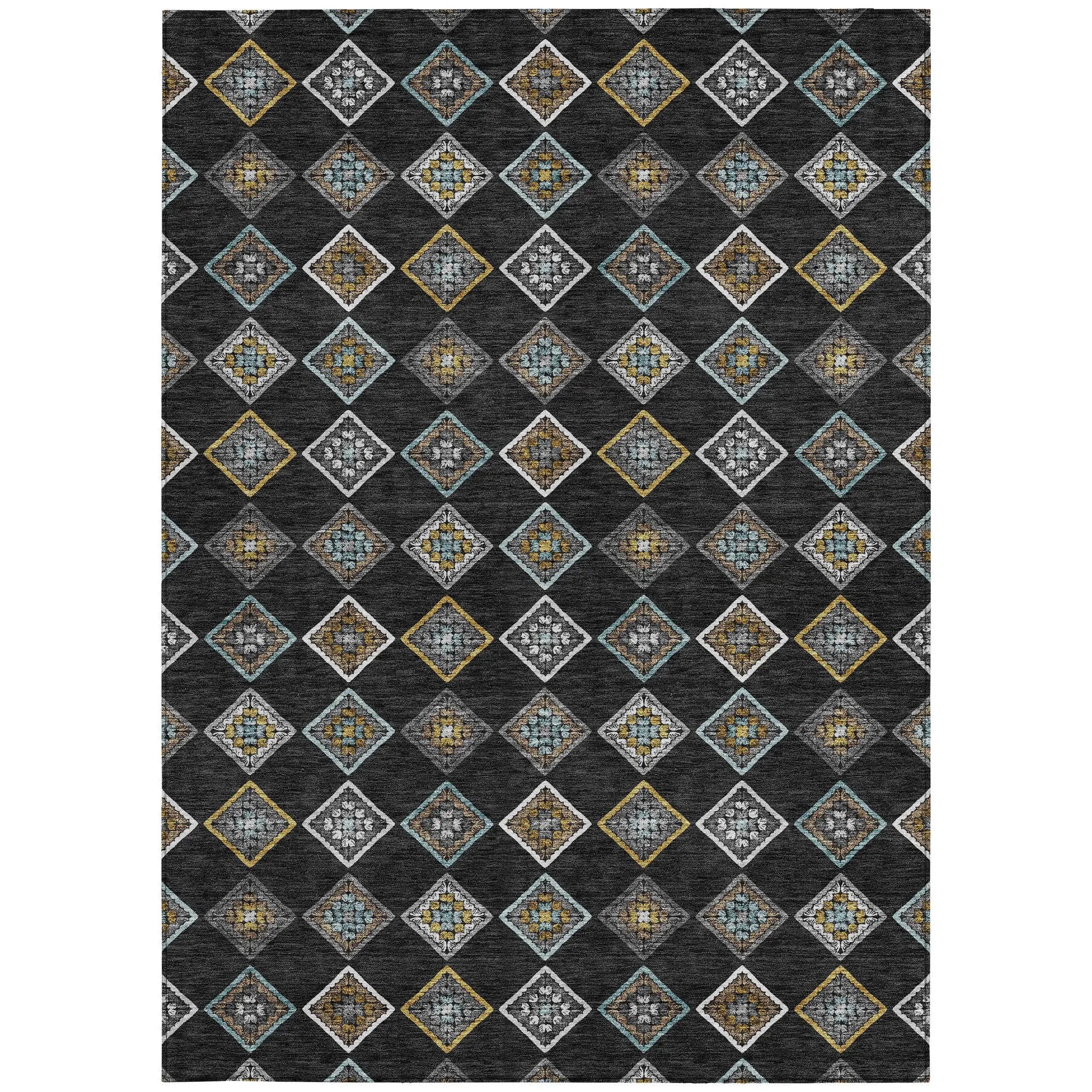 5' X 8' Black And Graphite Geometric Washable Indoor Outdoor Area Rug Homeroots Outdoor