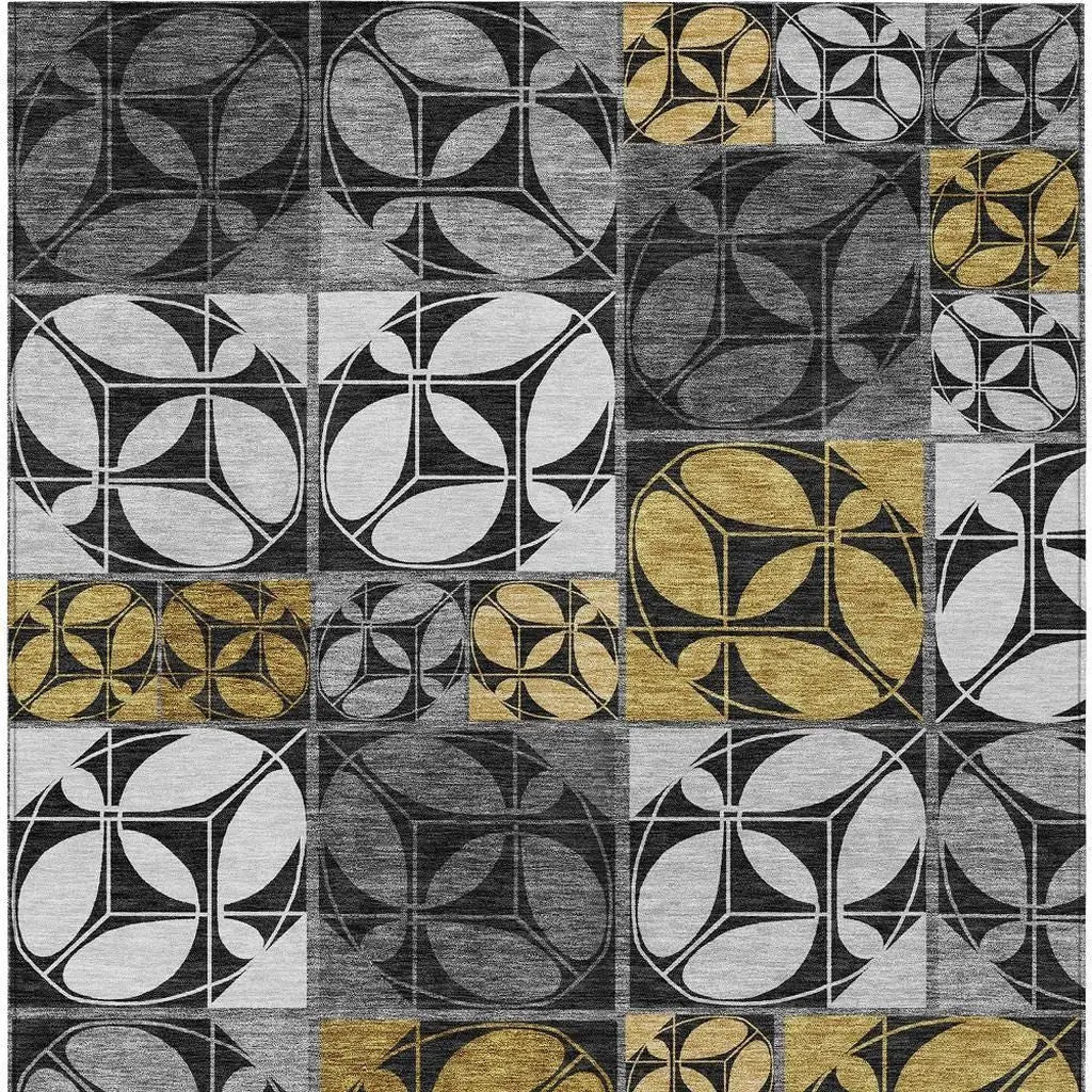 5' X 8' Black And Graphite Geometric Washable Indoor Outdoor Area Rug Homeroots Outdoor