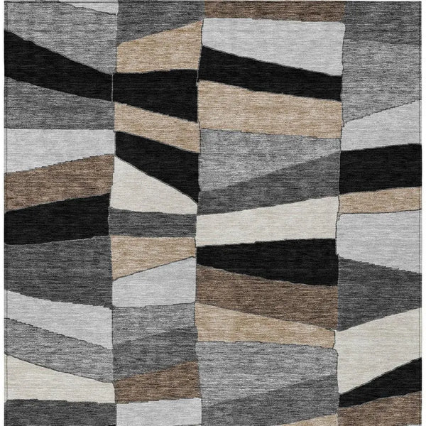 5' X 8' Black And Graphite Geometric Washable Indoor Outdoor Area Rug Homeroots Outdoor
