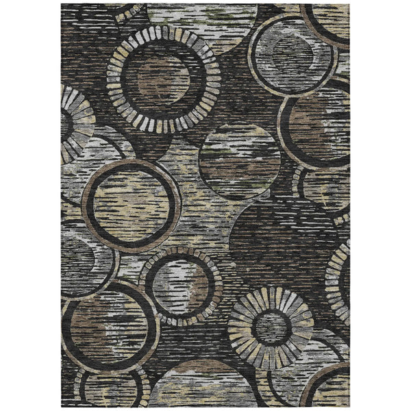 5' X 8' Black And Graphite Geometric Washable Indoor Outdoor Area Rug Homeroots Outdoor