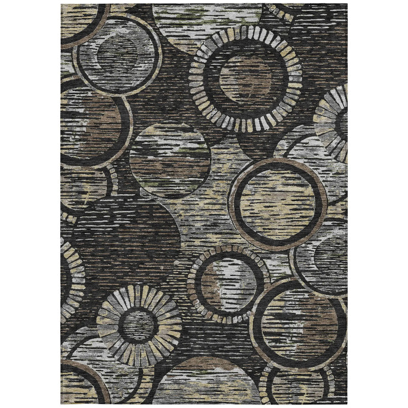 5' X 8' Black And Graphite Geometric Washable Indoor Outdoor Area Rug Homeroots Outdoor