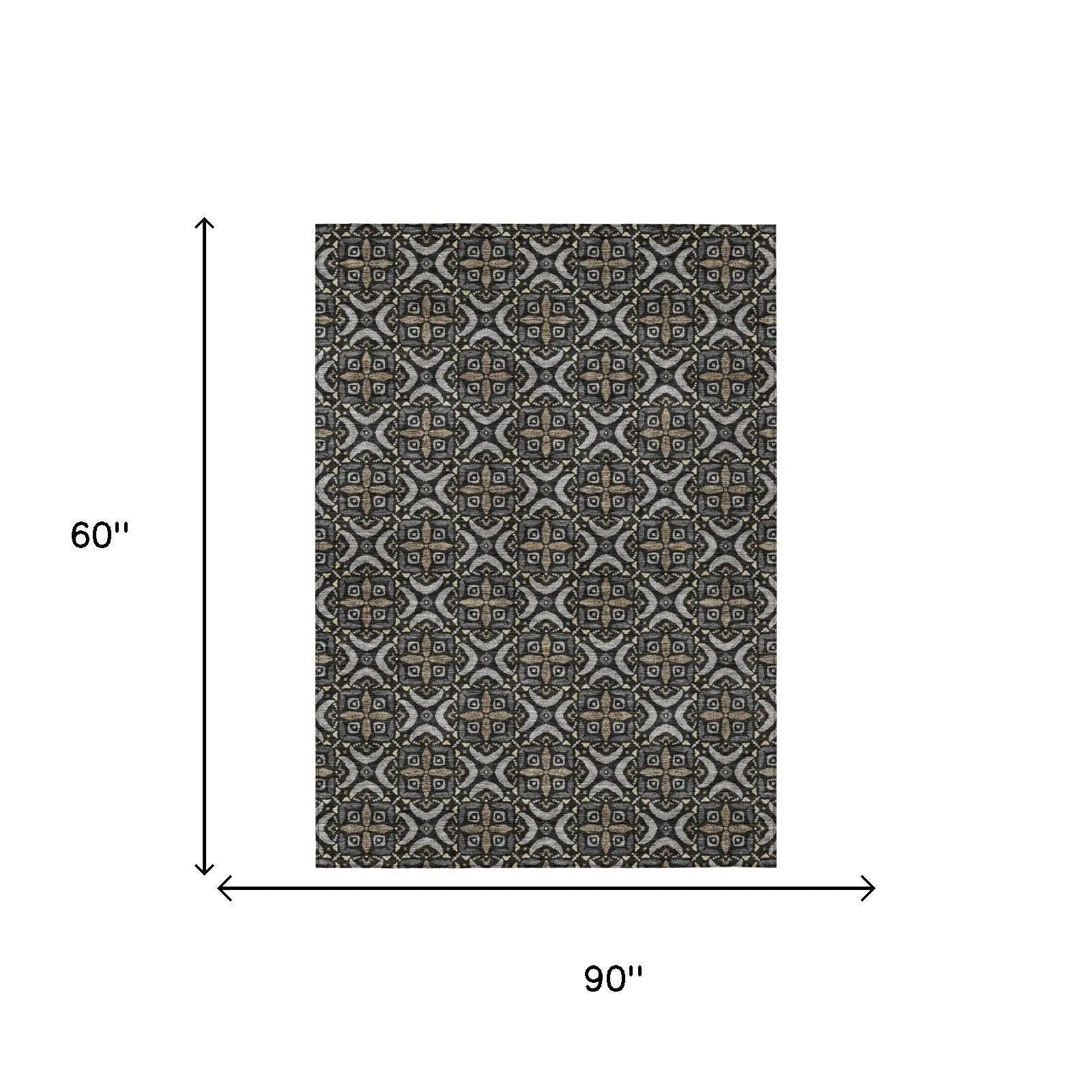 5' X 8' Black And Graphite Geometric Washable Indoor Outdoor Area Rug Homeroots Outdoor
