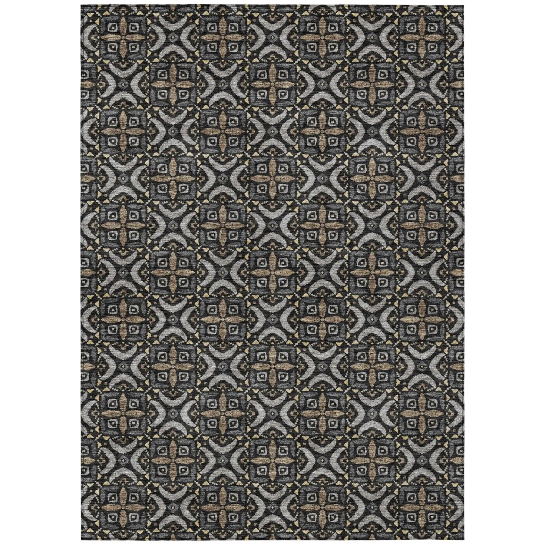 5' X 8' Black And Graphite Geometric Washable Indoor Outdoor Area Rug Homeroots Outdoor