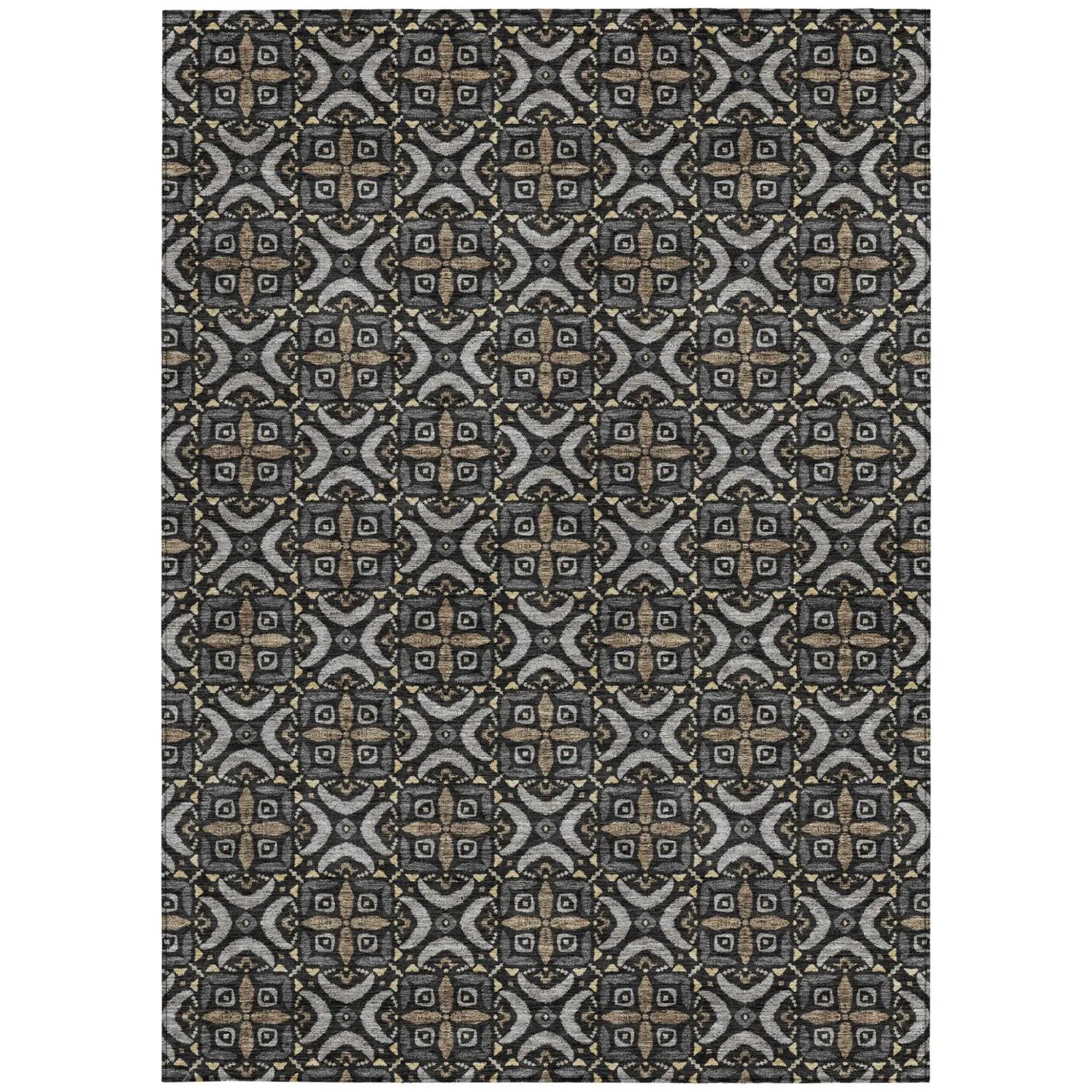 5' X 8' Black And Graphite Geometric Washable Indoor Outdoor Area Rug Homeroots Outdoor
