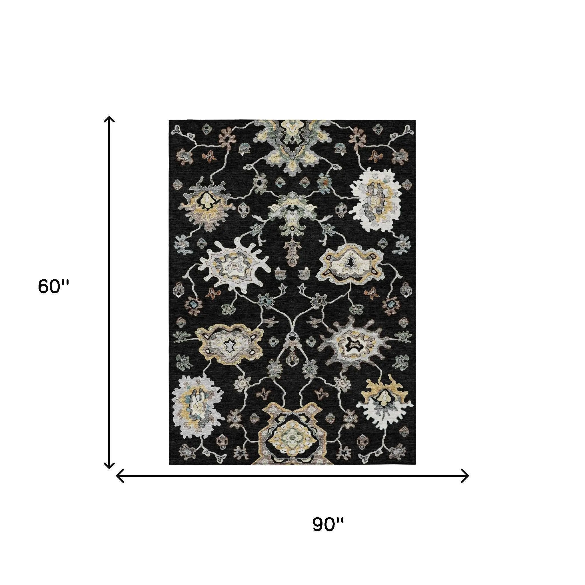 5' X 8' Black And Graphite Oriental Washable Indoor Outdoor Area Rug Homeroots Outdoor