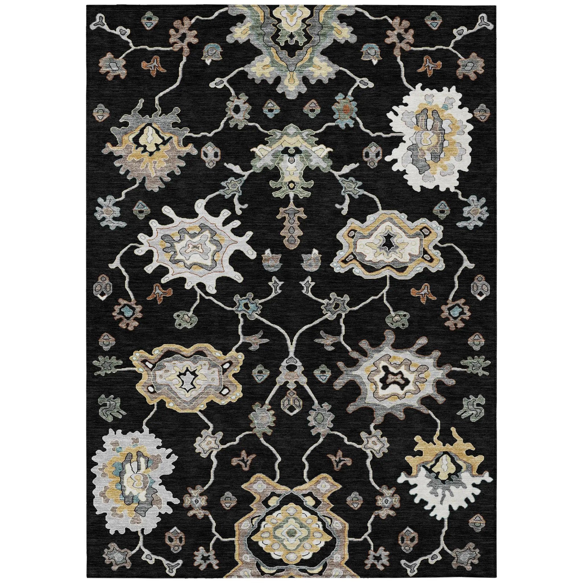 5' X 8' Black And Graphite Oriental Washable Indoor Outdoor Area Rug Homeroots Outdoor