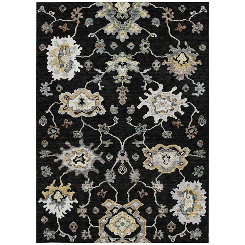 5' X 8' Black And Graphite Oriental Washable Indoor Outdoor Area Rug Homeroots Outdoor