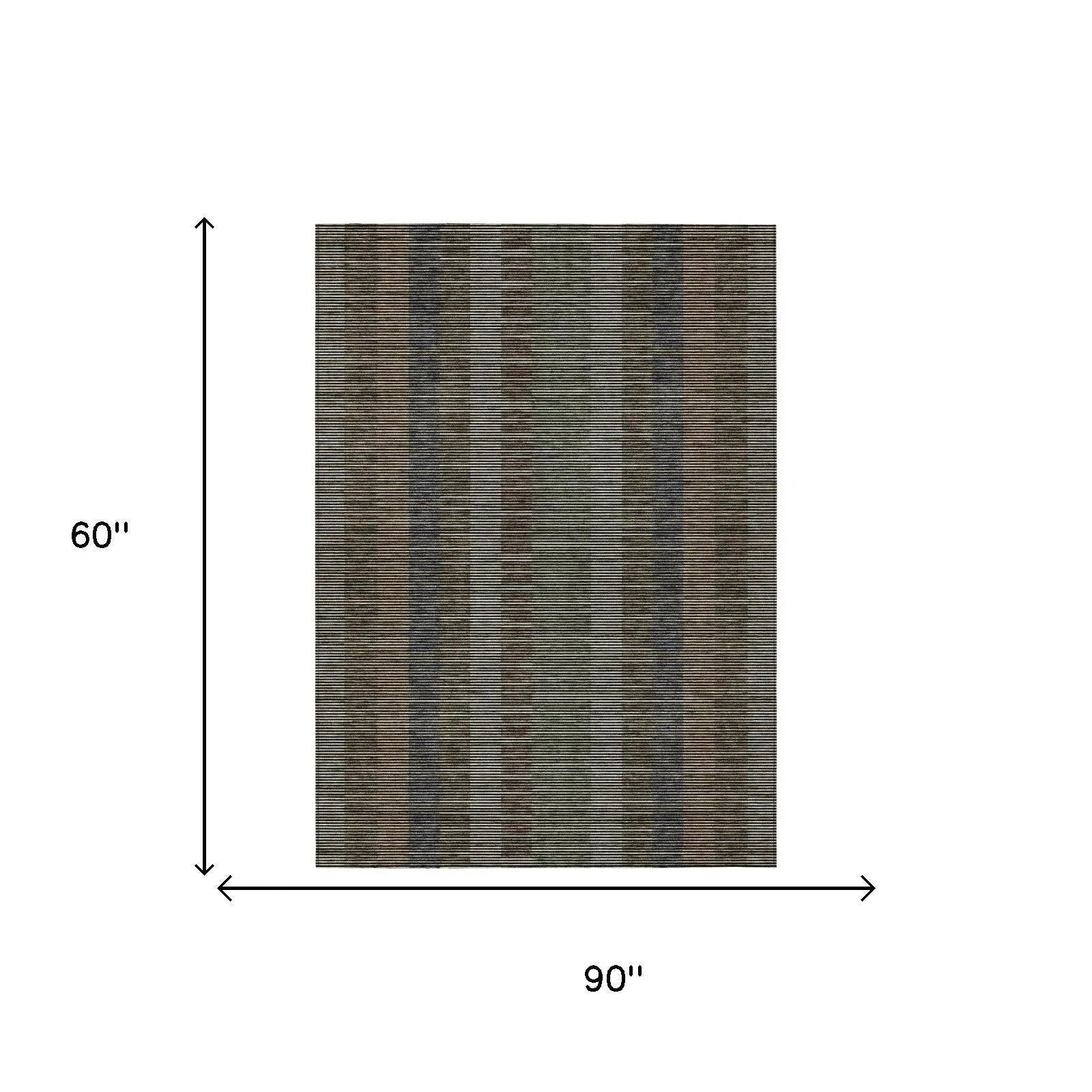 5' X 8' Black And Graphite Striped Washable Indoor Outdoor Area Rug Homeroots Outdoor