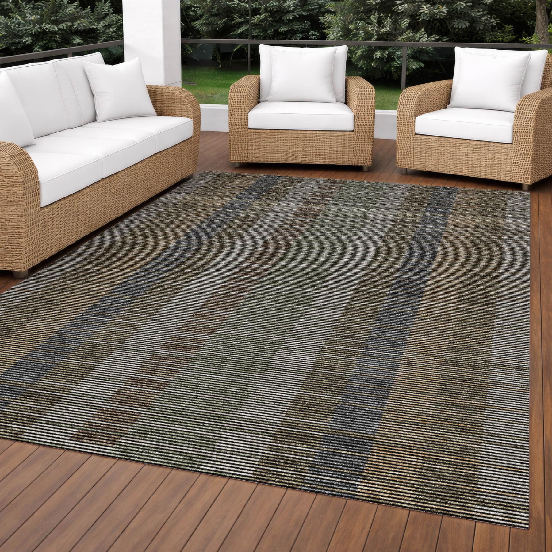 5' X 8' Black And Graphite Striped Washable Indoor Outdoor Area Rug Homeroots Outdoor