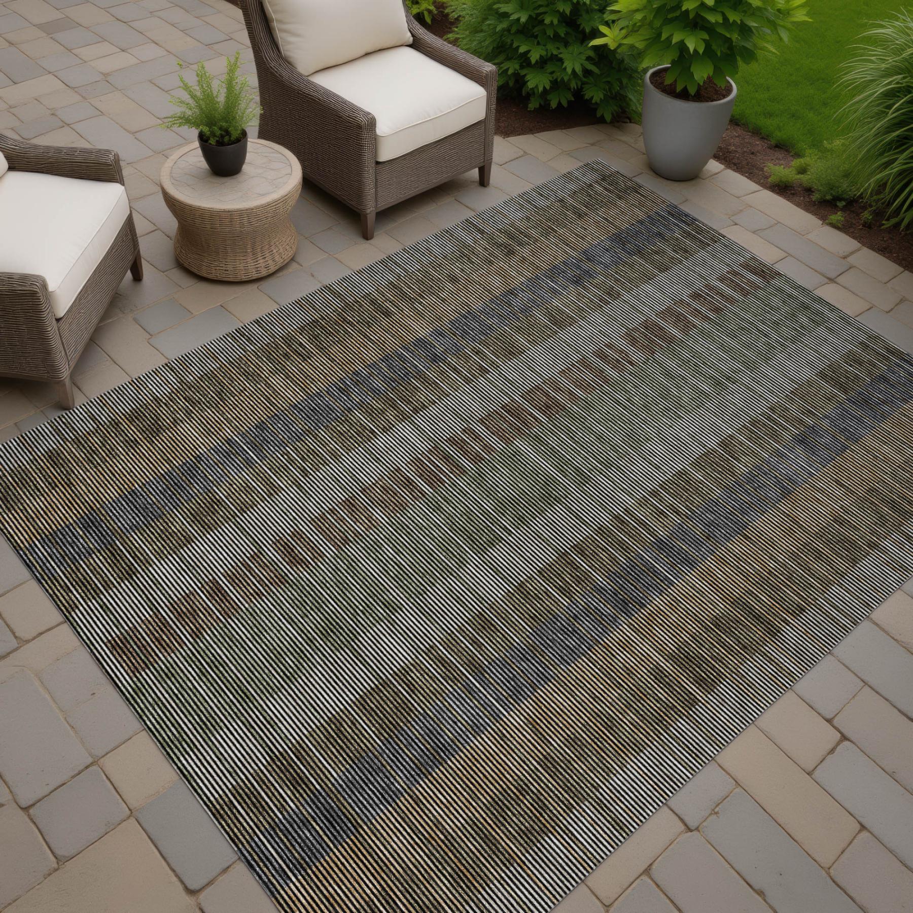 5' X 8' Black And Graphite Striped Washable Indoor Outdoor Area Rug Homeroots Outdoor