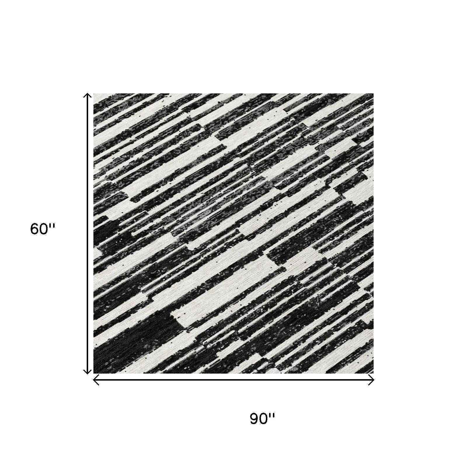 5' X 8' Black And Graphite Striped Washable Indoor Outdoor Area Rug Homeroots Outdoor
